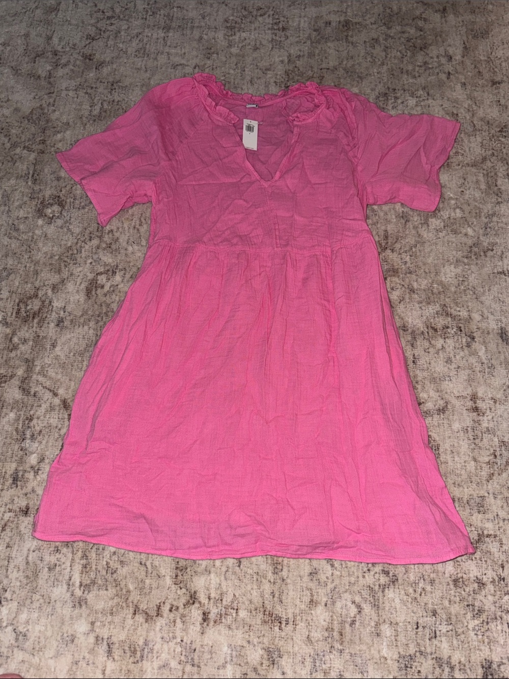 Old Navy Hot Pink Short Sleeve V-Neck Babydoll Dress